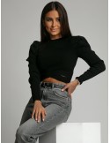 Short blouse with puffy sleeves, black 02667 - Online store - Boutique